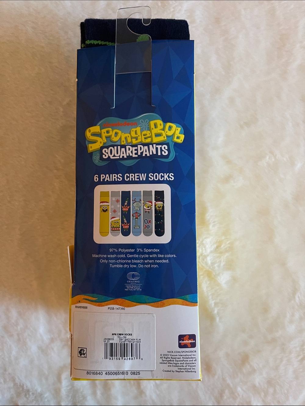 SpongeBob SquarePants Holiday Crew Socks - Yellow, Gray, Blue SZ 6-12 - Picture 2 of 2